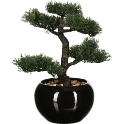 Planta bonsai artificial com vaso preto de cerâmica 36cm
