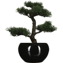 Planta bonsai artificial com vaso preto de cerâmica 36cm