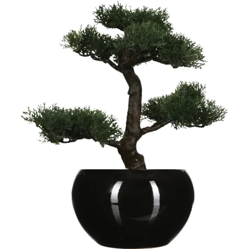 Planta bonsai artificial com vaso preto de cerâmica 36cm