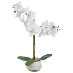 Planta orquídea branca artificial com vaso 52cm