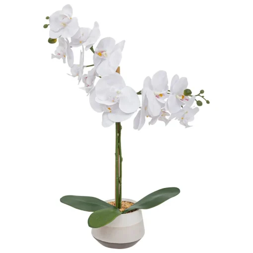 Planta orquídea branca artificial com vaso 52cm
