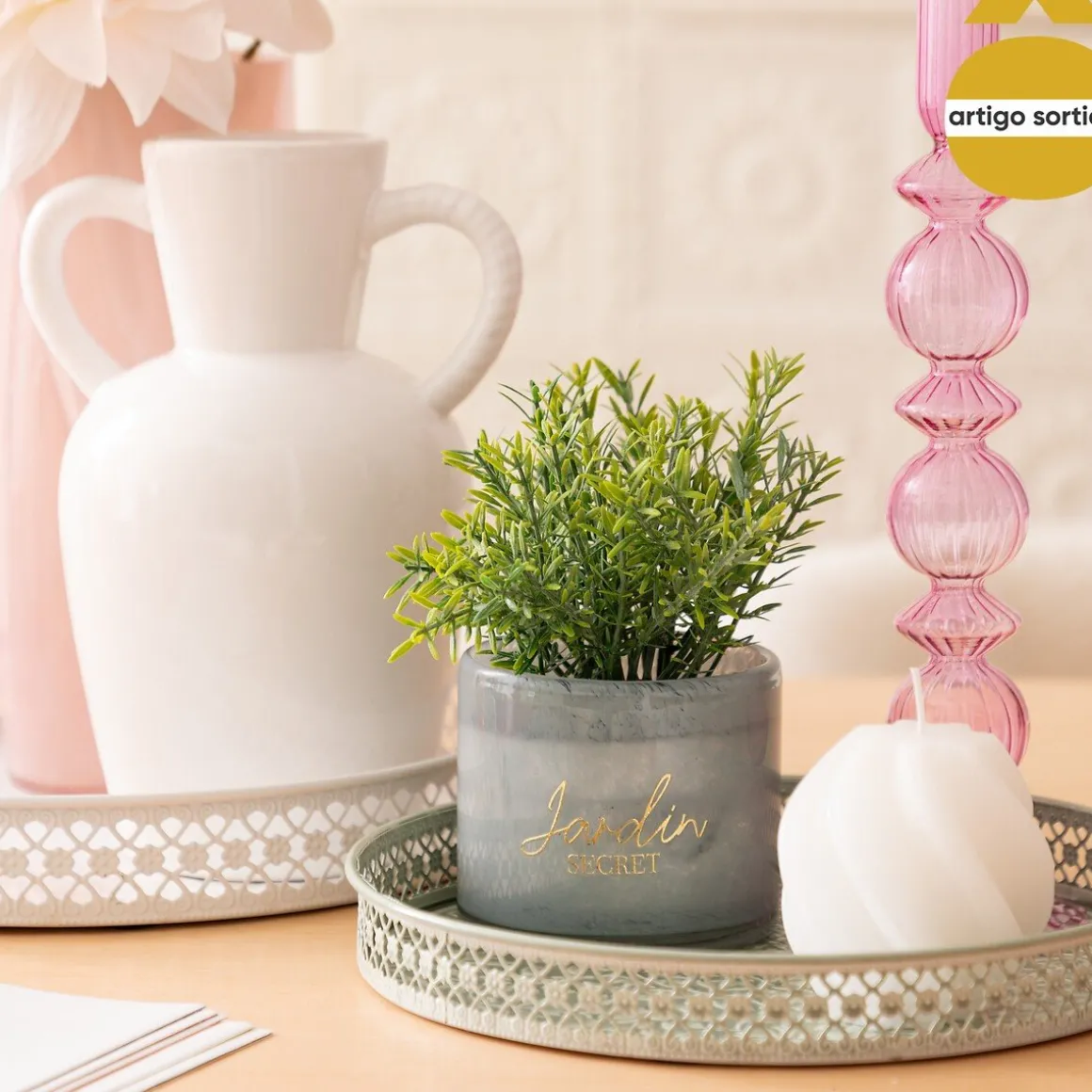 Planta suculenta TAYLI de vidro 18cm