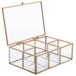 Porta bijuteria em metal e vidro dourado