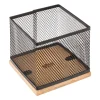 Porta lápis em bambu e metal preto