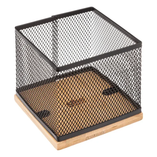 Porta lápis em bambu e metal preto