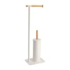 Porta rolos wc branco com escova em metal e bambu