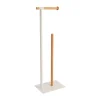 Porta rolos wc branco em metal e bambu