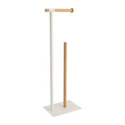 Porta rolos wc branco em metal e bambu