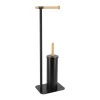 Porta rolos wc com escova preto em metal e bambu