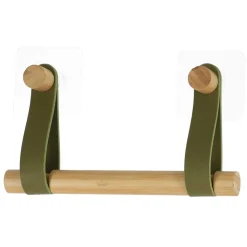 Porta rolos wc em bambu com alça verde caqui