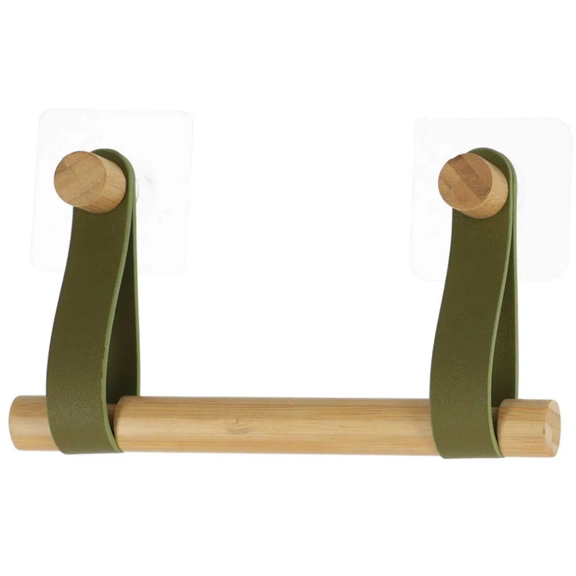 Porta rolos wc em bambu com alça verde caqui