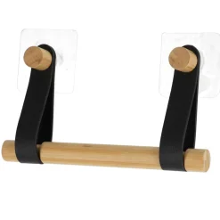 Porta rolos wc em bambu com alça preta