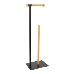 Porta rolos wc preto em metal e bambu