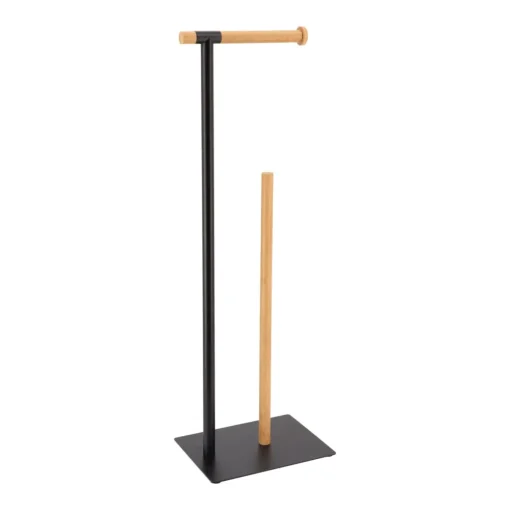 Porta rolos wc preto em metal e bambu