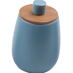 Pote WC Azul Mate Em Cerâmica E Bambu