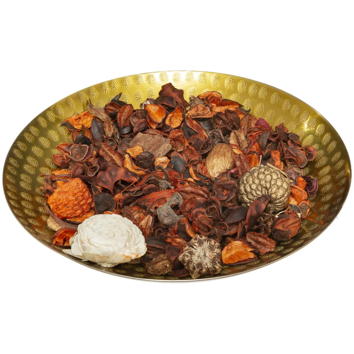 Pot-pourri baunilha com prato de metal dourado
