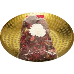 Pot-pourri frutos vermelhos com prato de metal dourado