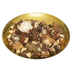 Pot-pourri jasmim com prato de metal dourado