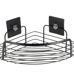 Prateleira wc de canto preto em metal com adesivo