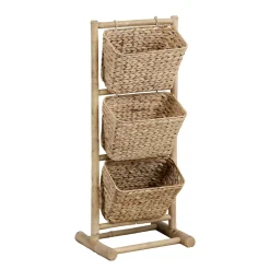 Prateleira wc em bambu com 3 cestos de jacinto