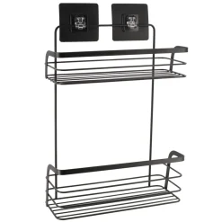 Prateleira wc preto 2 nívies em metal com adesivo