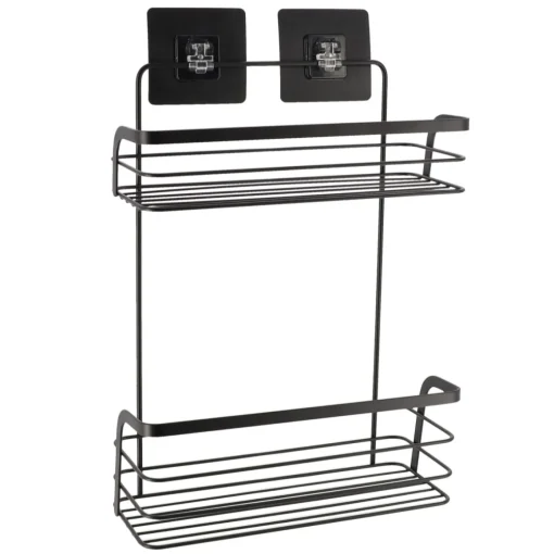 Prateleira wc preto 2 nívies em metal com adesivo