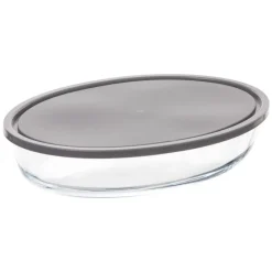 Prato oval para forno em vidro com tampa