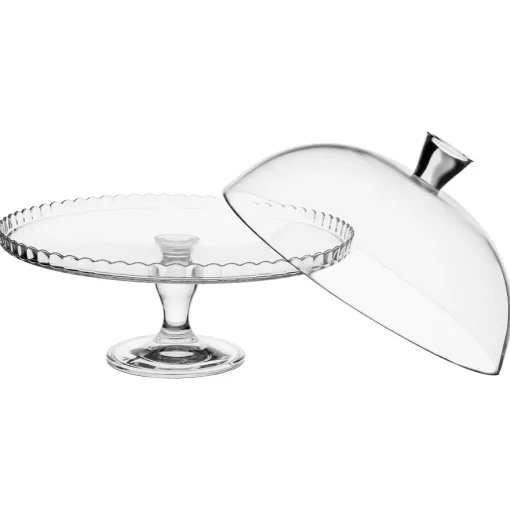 Prato para bolo em vidro com pé e campânula 32cm