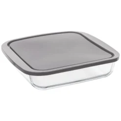 Prato quadrado para forno em vidro com tampa