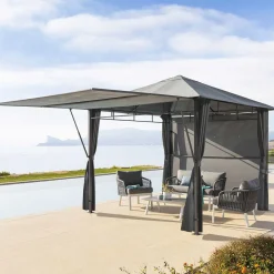 Pérgola OMELYA ardósia com cortinas 3x3m