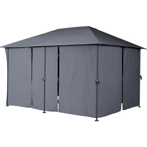 Pérgola SANTORINI cinza ardósia com cortinas 3x4m
