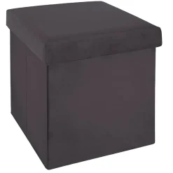 Pufe cinza escuro veludo com arrumação