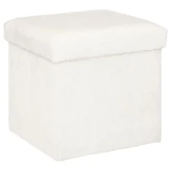 Pufe com arrumação em pelo branco EZZIO
