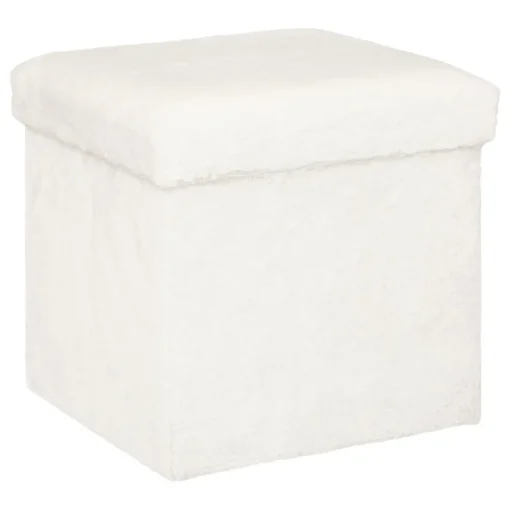 Pufe com arrumação em pelo branco EZZIO