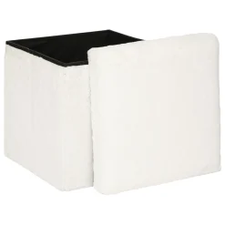 Pufe com arrumação em pelo branco EZZIO