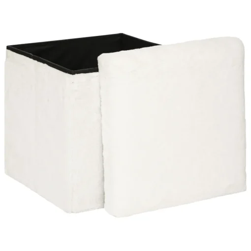 Pufe com arrumação em pelo branco EZZIO