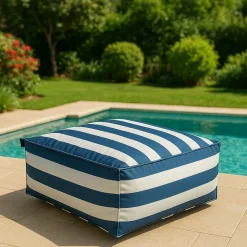 Pufe cubo impermeável riscas branco e azul