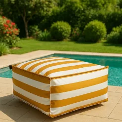 Pufe cubo impermeável riscas branco e amarelo