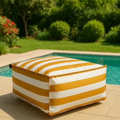 Pufe cubo impermeável riscas branco e amarelo
