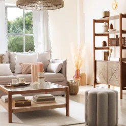 Pufe FLORAL tecido bege 40cm