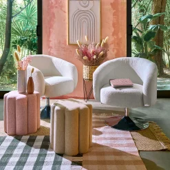 Pufe FLORAL tecido bege 40cm