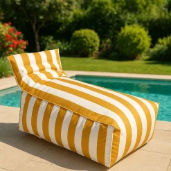 Pufe sofá impermeável riscas branco e amarelo
