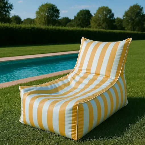 Pufe sofá impermeável riscas branco e amarelo