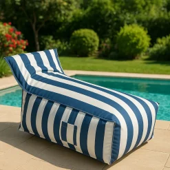 Pufe sofá impermeável riscas branco e azul