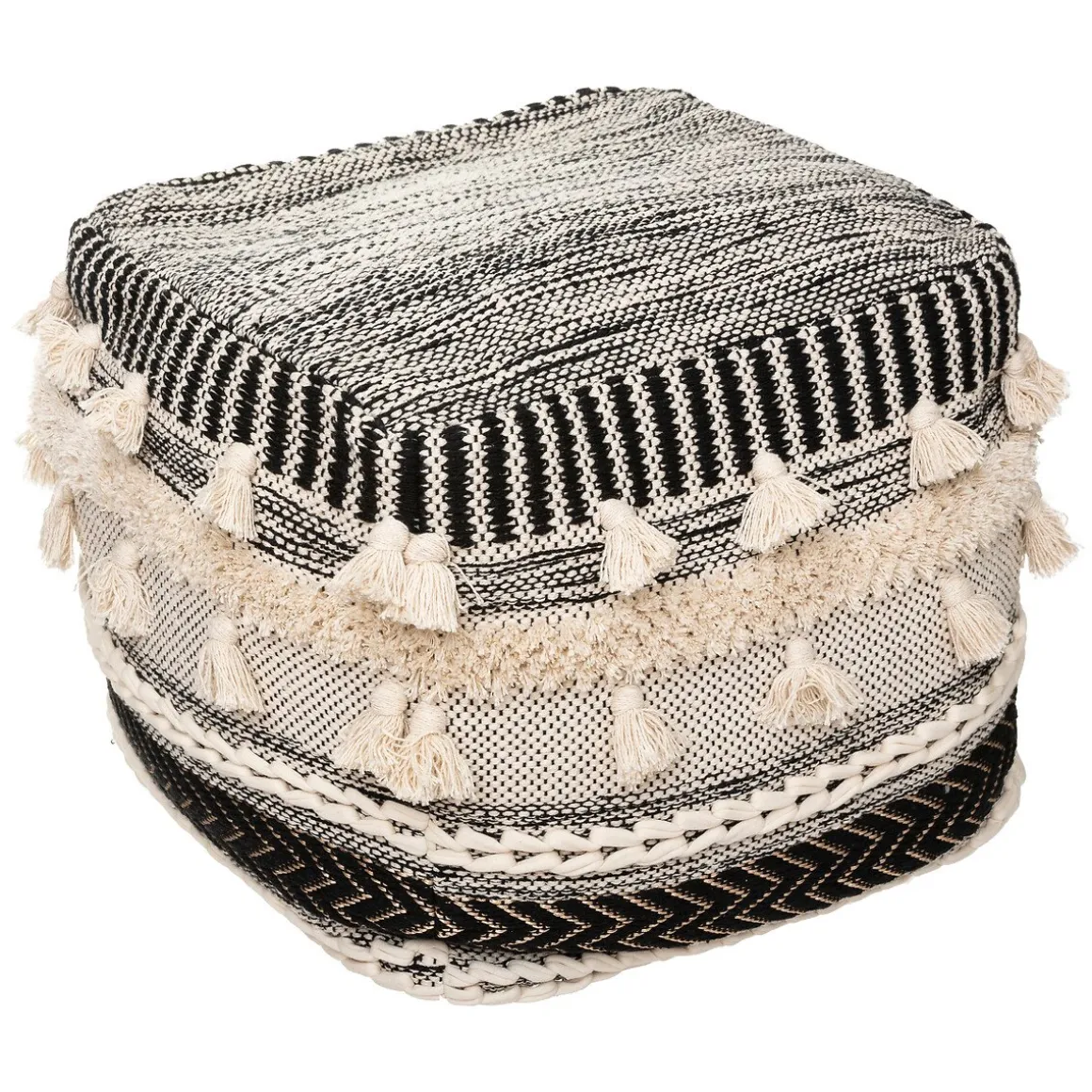 Puff Lurex Preto E Bege Com Tassels
