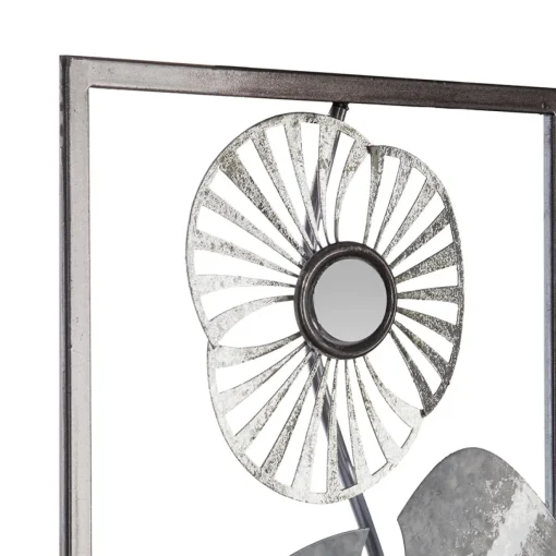 Quadro decorativo prata flor em metal