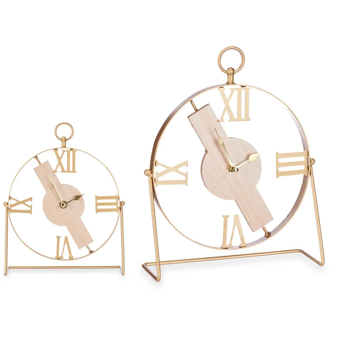 Relógio de mesa dourado em metal e mdf