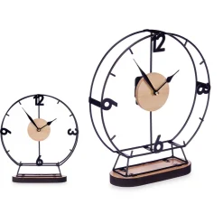 Relógio de mesa em metal preto e mdf