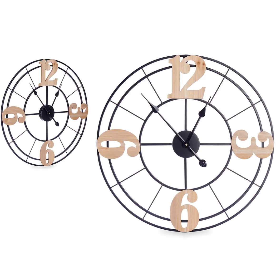 Relógio de parede em metal e mdf preto e bege