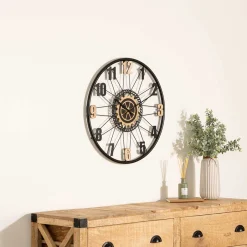 Relógio de parede MOHAN bege e preto em mdf e metal 65cm